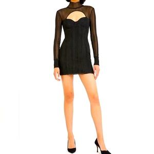 HERVE LEGER Semi-Sheer Ribbed Cut Out Dress